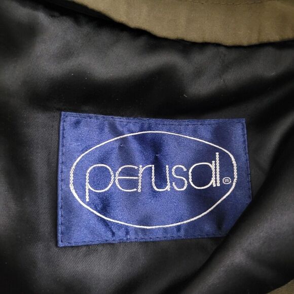 Vintage Perusal Coat Mens 44 Long Green Trench Double Breasted Belted Classic - Picture 9 of 10